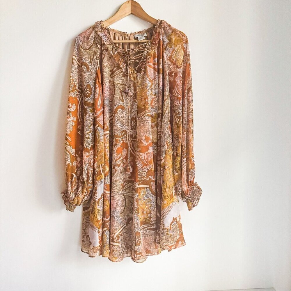 Haute Hippie Paisley Print Long Sleeve Chiffon Dress M